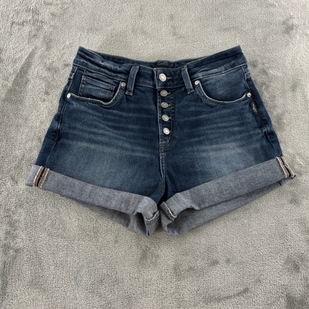 Silver Jeans Avery High Rise Denim Short Womens 27 Medium Stretch Button‎ Fly